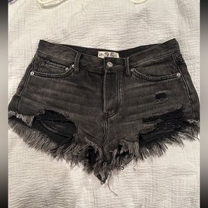 Free People grey/black wash denim ripped shorts